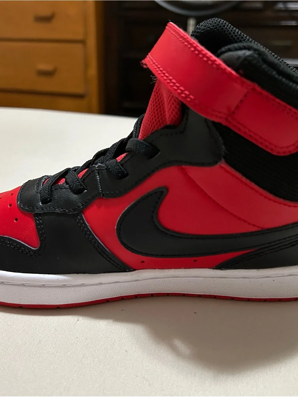Boys Nike Court Boroughs Mid 2 in Red and Black
